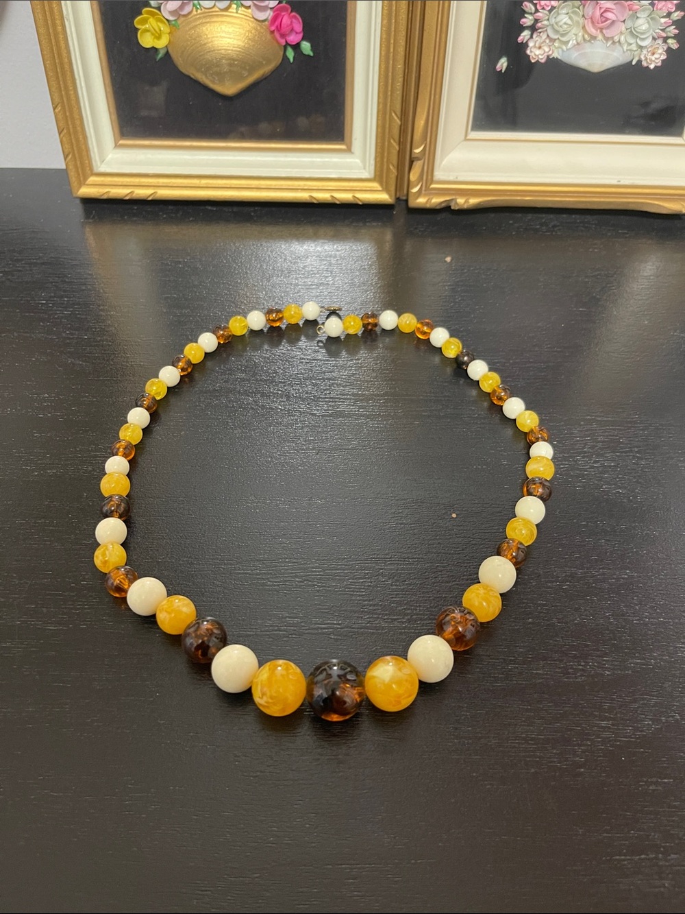 Vintage resin Amber and Cream Bead Necklace - Beaded Necklace ,24 inches